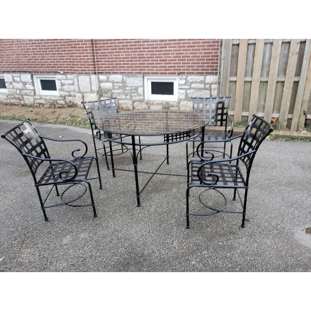 Vintage Coastal Brown Jordan Florentine Style Wrought Iron Outdoor