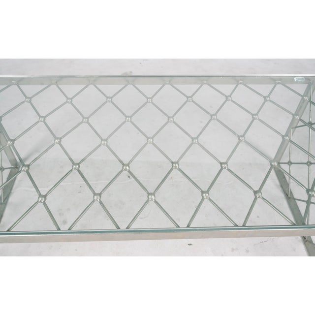 1980s 1980s Hollywood Regency Nickel-Plated Lattice Coffee Table With Glass Top For Sale - Image 5 of 5