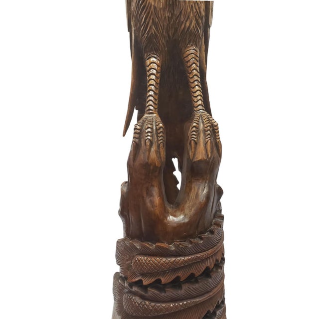 Monumental Hand-Carved Tropical Hardwood Phoenix Sculpture, 80″ High For Sale - Image 13 of 14