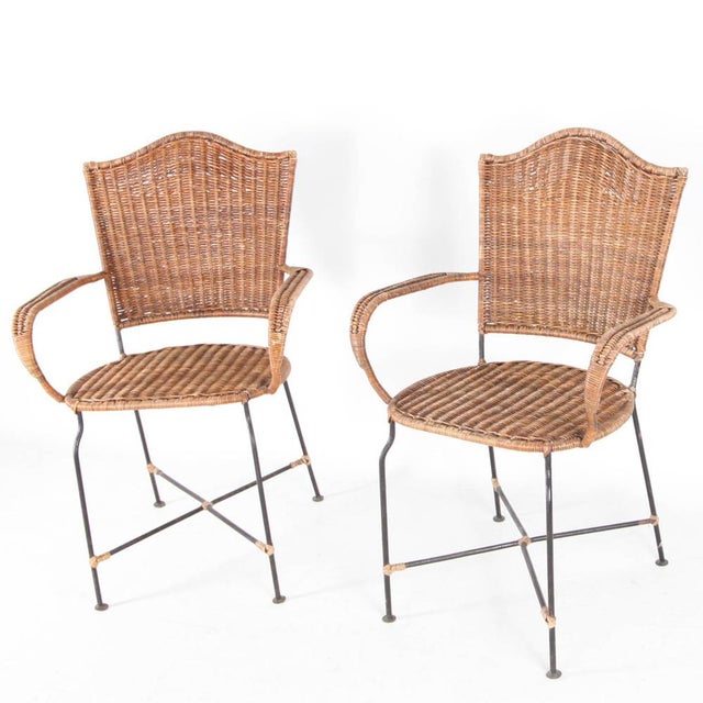Wood Wicker and Iron Armchairs , 1970s, Set of 2 For Sale - Image 7 of 7