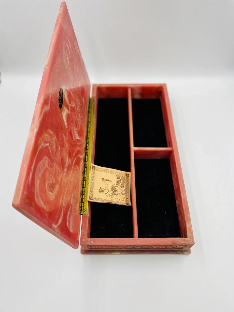 Mid 20th Century Incolay Stone Jewelry Box “Cameo” in Dark Rose 
