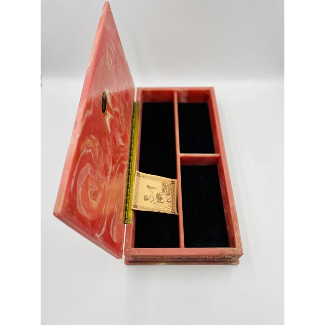 Mid 20th Century Incolay Stone Jewelry Box “Cameo” in Dark Rose For Sale - Image 9 of 13