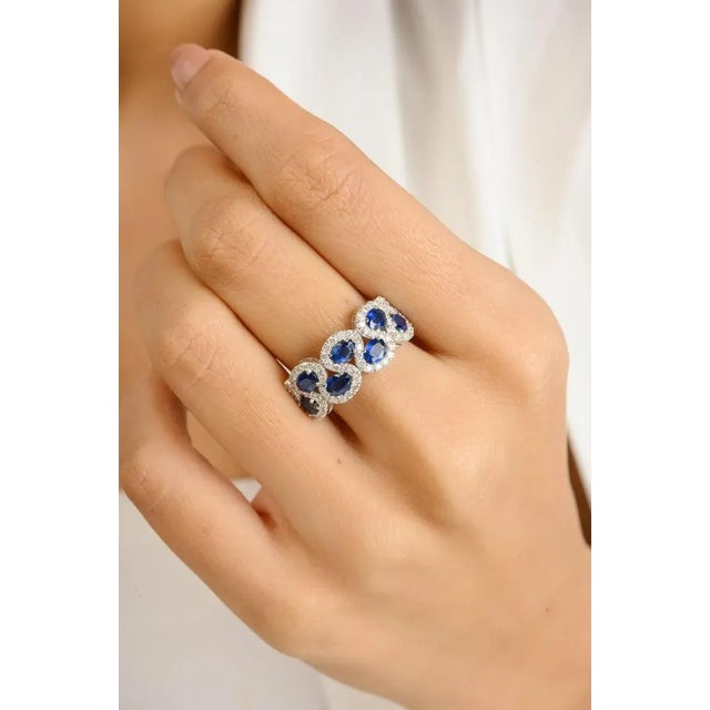 Metal Gorgeous 1.59 Carats Blue Sapphire and Diamond Engagement Ring Size 5 For Sale - Image 7 of 11
