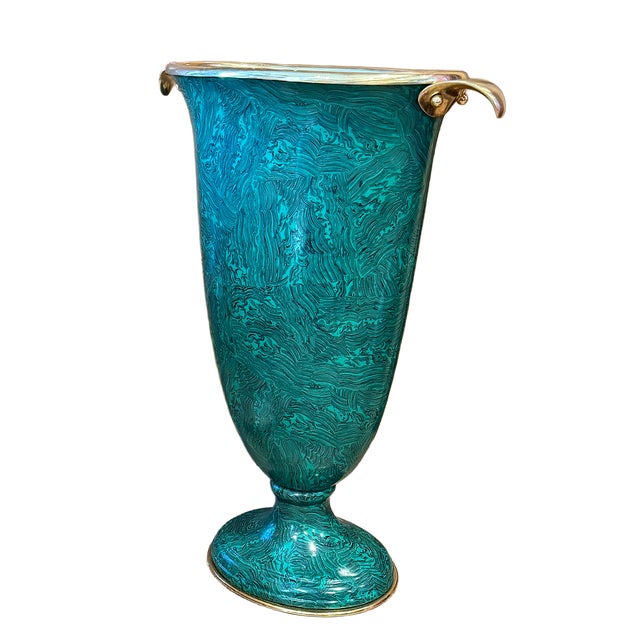I960's Monumental Faux Malachite Enamel Urn After Fornasetti For Sale - Image 9 of 10