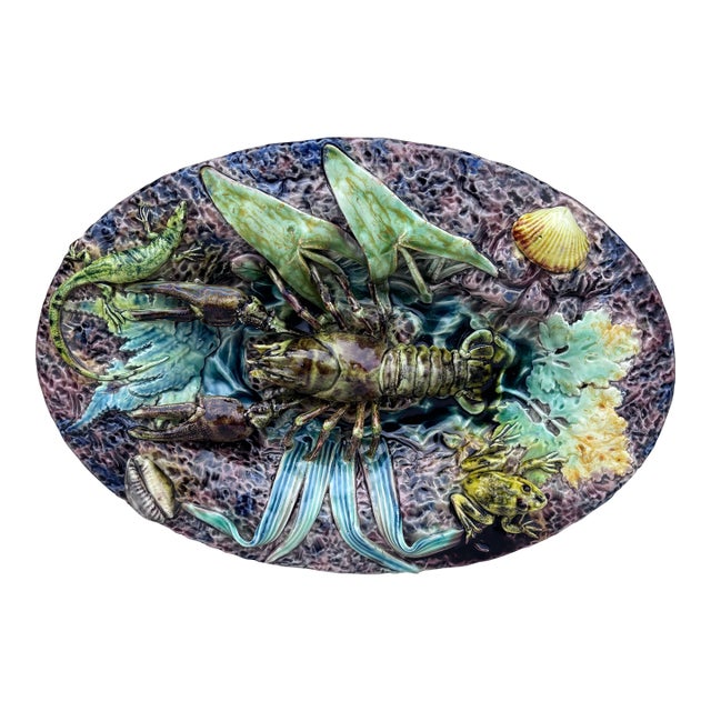 19th Century Majolica Palissy Crawfish Platter Thomas Sergent For Sale