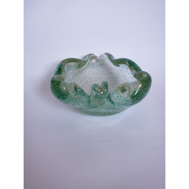 1950s Archimede Seguso Murano Glass Leaf Bowl Green Gold Bullicante For Sale - Image 15 of 17