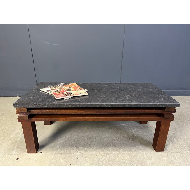 Vintage Wooden and Stone Top Coffee Table, 1970s For Sale - Image 10 of 10