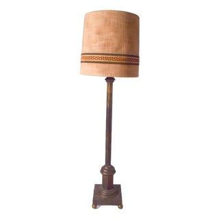 Danish Brass Floor Lamp with Fabric Shade, 1950 For Sale
