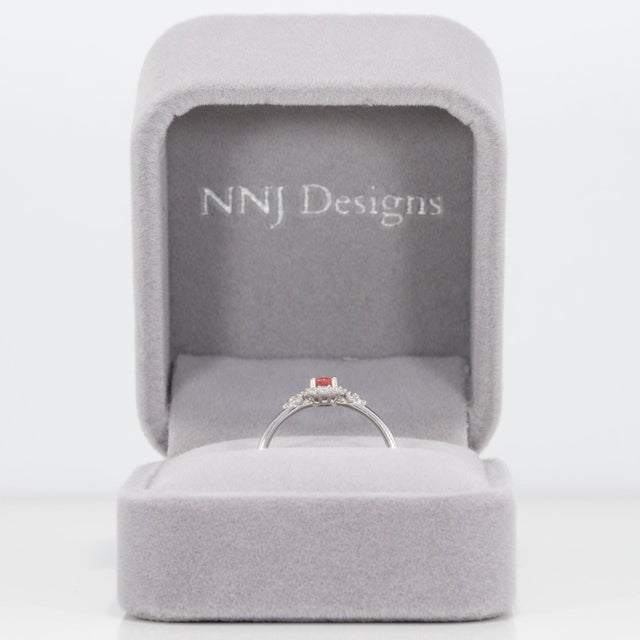 Aaa Padparadscha Sapphire Ring With Natural Diamonds Halo: Solid 14k Gold, 5x3mm, Size 6.75 For Sale - Image 4 of 9
