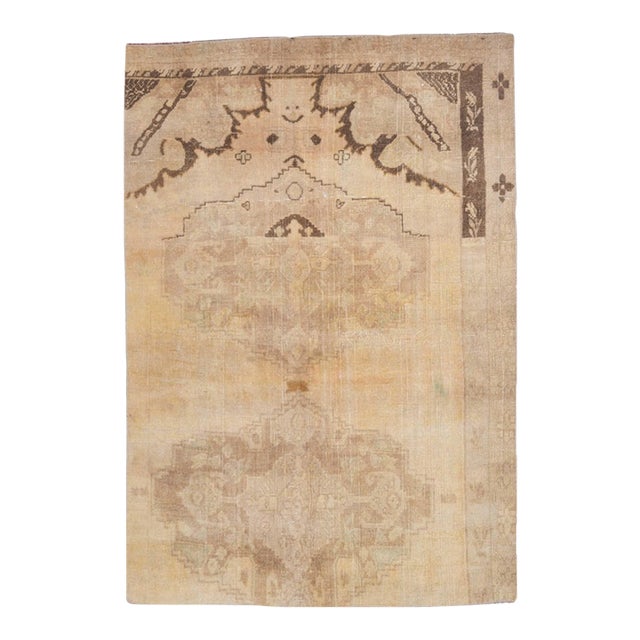 1970s Vintage Handmade Wool Cotton Turkish Beige Runner Rug For Sale