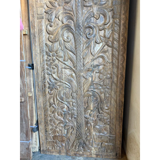 Wood Hand-Carved Tree of Life Barn Door Panel With Elephants – Vintage Wooden Wall Art Statement 84x36 For Sale - Image 7 of 7