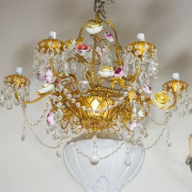 Mid-Century Modern Painted Iron Crystal Drop Chandelier For Sale - Image 3 of 13