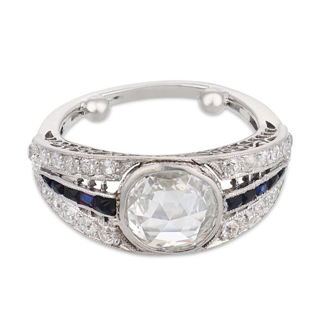 Art Deco 1920s Art Deco Gia 1.06 Carat Rose Cut Diamond Onyx Platinum Engagement Ring, Size 4.25 For Sale - Image 3 of 8