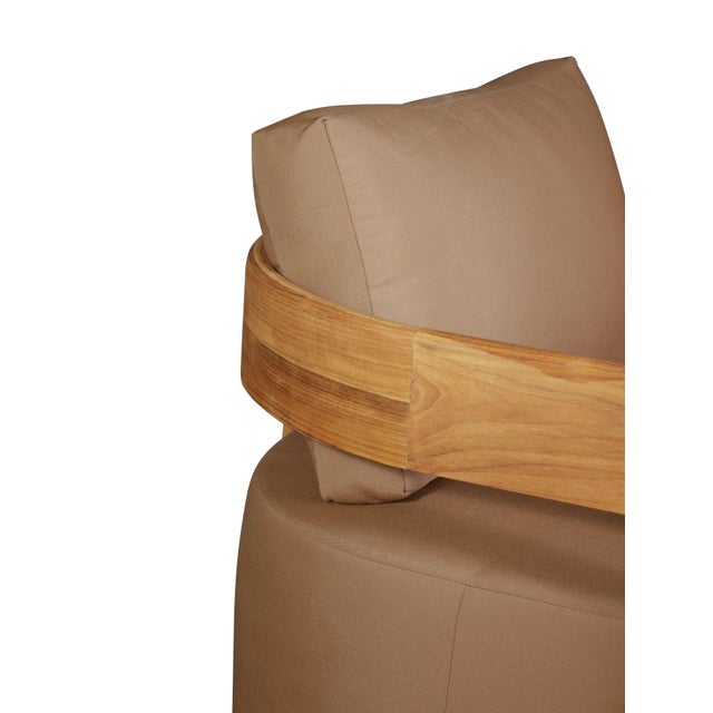 Wood Eclipse Outdoor Solid Teak Wood Revolving Chair - Light Brown Fabric For Sale - Image 7 of 12