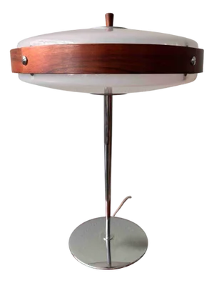 Mid-Century Wood, Chrome, and Acrylic Eclipse M Table Lamp from Fase, 1966
