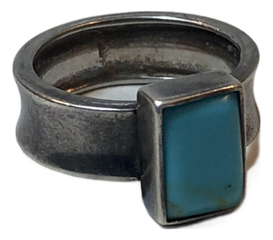 Vintage Emerald Cut Turquoise Sterling Ring (Sz 8.75)