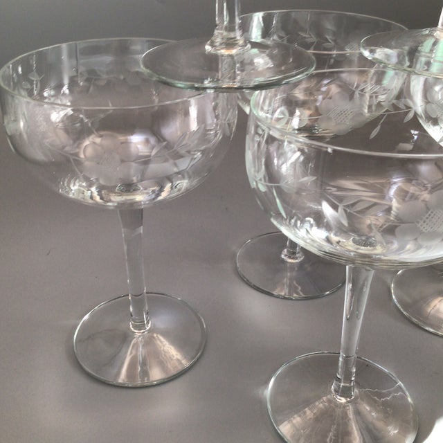 Vintage Floral Etched Crystal Champagne Glasses Set of 6 Chairish