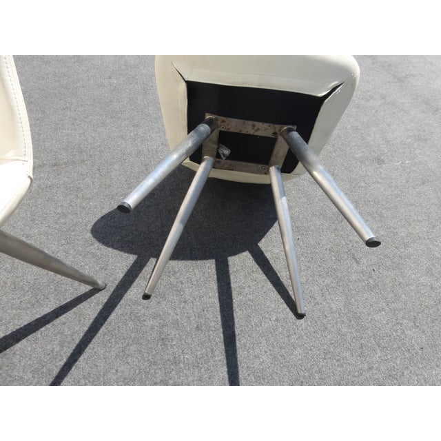 Vintage Contemporary Style White Vinyl Accent Chairs W Metal Peg Legs