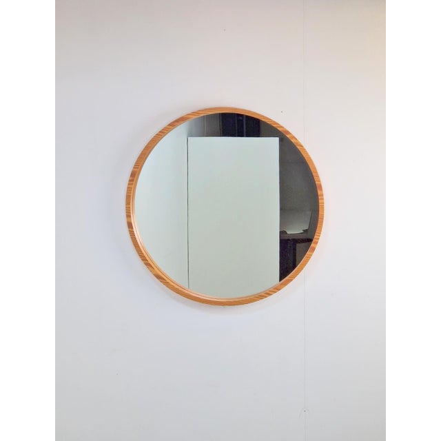 1960s Large Mid-Century Round Pine Mirror, Denmark, 1960s For Sale - Image 5 of 11