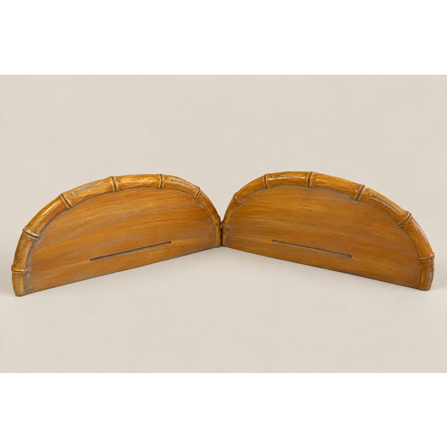 Large Vintage Palm Beach Coastal Chinoiserie Faux Bamboo Wall Shelves Brackets Sconces- A Pair For Sale - Image 4 of 7