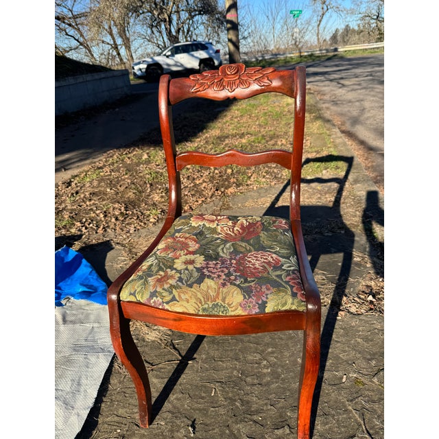 Early 20th Century Carved Rose Back Mahogany Side Chair For Sale In Portland, OR - Image 6 of 12