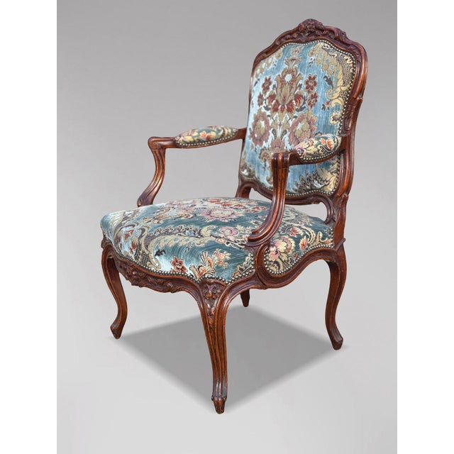 19th Century Louis XV French Fauteuil Armchairs, 1860s, Set of 4 For Sale - Image 4 of 15