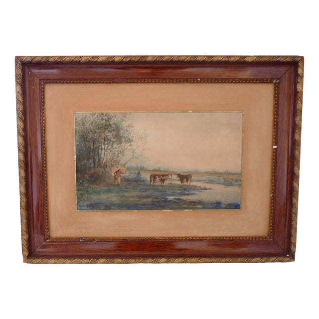 Emile Henry, Rustic Scene, 1903, Original Watercolor For Sale