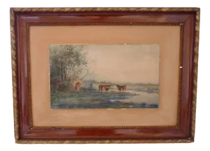 Emile Henry, Rustic Scene, 1903, Original Watercolor