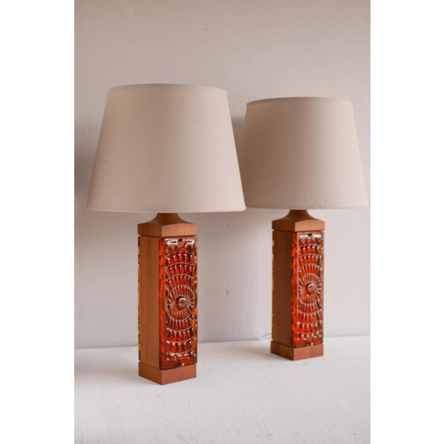 Large Mid-Century Modern Scandinavian Teak and Glass Table Lamps from Hovmantorp, Set of 2 For Sale - Image 11 of 13