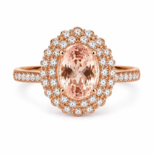 Mid-Century Modern Mid 20th Century 14k Rose Pink Gold Morganite Diamond Cocktail Engagement Ring Estate, Size 6.5 For Sale - Image 3 of 4