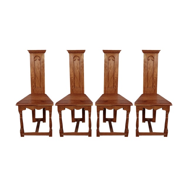 Cathedral Style Mahogany Dining Chairs, 20th Century, Set of 4 For Sale