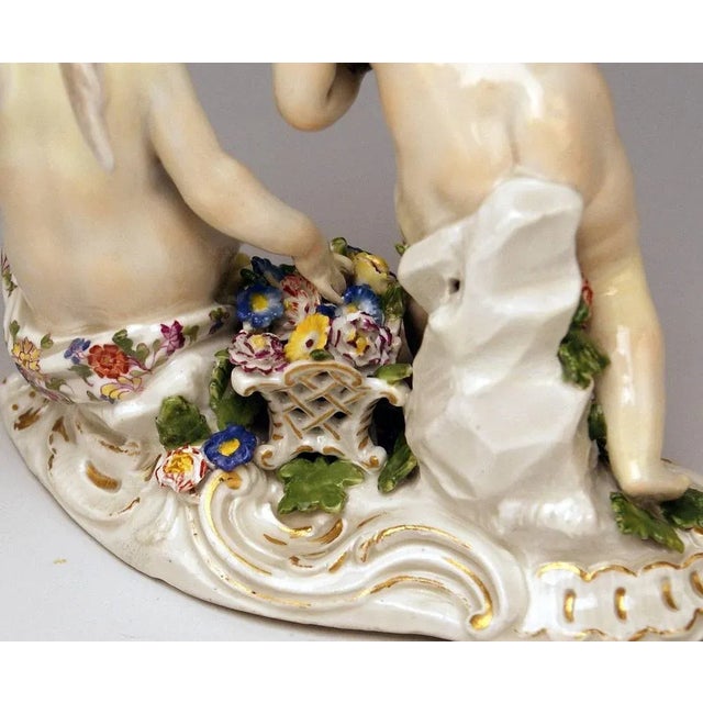 Beige Model 2372 Rococo Cherubs Cupids Figurines with Flowers by Kaendler for Meissen For Sale - Image 8 of 10