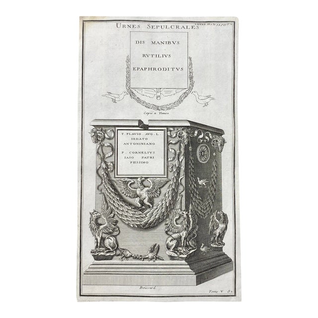 Antique Roman Urns and Tomb Engraving For Sale