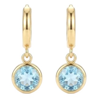 Natural Blue Topaz Hoop Earrings, Dainty Drop Minimalist Silver Hoops, December Birthstone Jewelry, A Pair For Sale