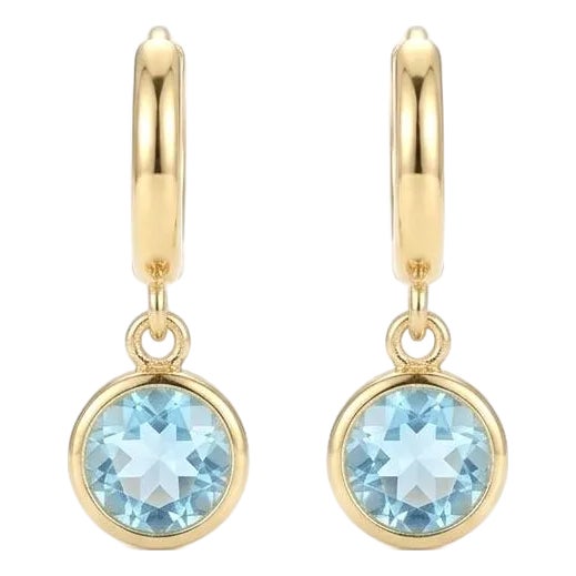 Natural Blue Topaz Hoop Earrings, Dainty Drop Minimalist Silver Hoops, December Birthstone Jewelry, A Pair For Sale