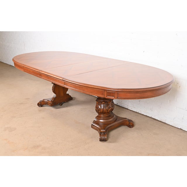 Karges Italian Provincial Carved Walnut Pedestal Extension Dining Table, Newly Refinished For Sale - Image 12 of 12