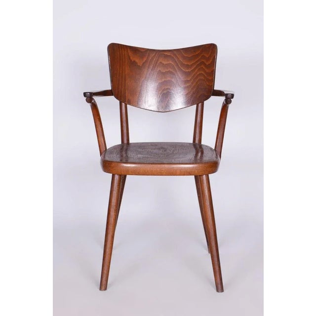 Brown Art Deco Beech Chair with Armrests attributed to R. Hofman for Ton, Former Czechoslovakia, 1940s For Sale - Image 8 of 10