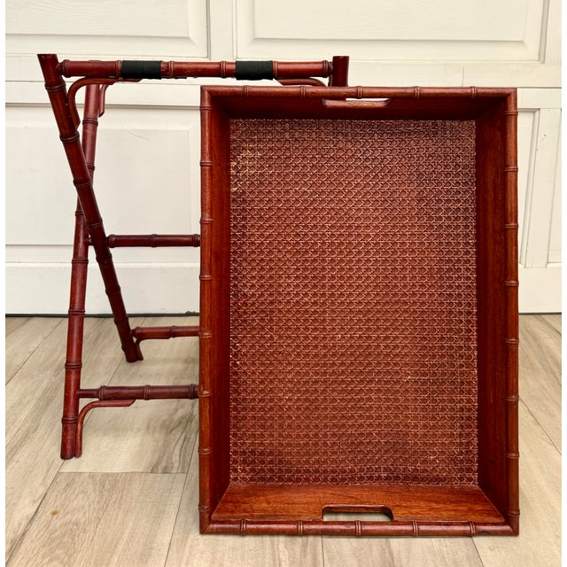 Vintage Faux Bamboo Folding Butler's Tray Table With Woven Cane Tray For Sale - Image 13 of 14