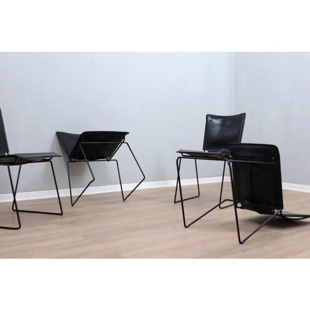 Leather Stacking Chairs by Toyoda Hiroyuki for ICF, 1980s, Set of 4 For Sale - Image 13 of 17