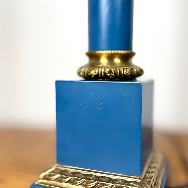 Neoclassical Lapis Lazuli Blue Plated Solid Brass Column Table Lamp For Sale In Houston - Image 6 of 13