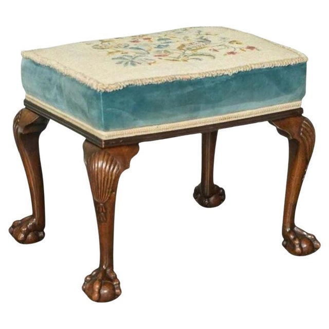 Victorian Claw and Ball Carved Ottoman with Floral Upholstery For Sale - Image 13 of 13