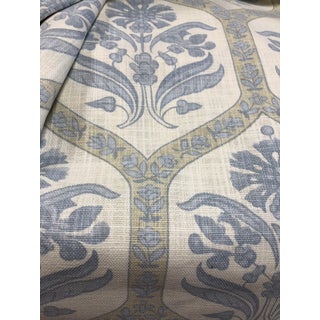 Thibaut Linen Print in Blues and Yellow Fabric, 2 3/4 Yards For Sale