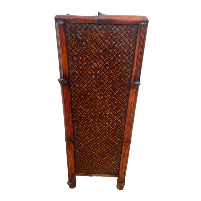 Brown Vintage Nightstand Cabinet Chest Five Drawers Bamboo / Wicker Tiki Petite Size For Sale - Image 8 of 12