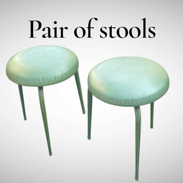 Stitched Leather Stools by Jacques Adnet, 1950s, Set of 2 For Sale - Image 4 of 6