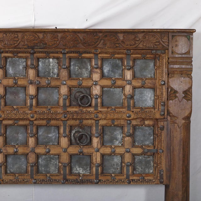 Farmhouse Queen Headboard Made From an Antique Indian Teakwood and Iron Door and Pillars For Sale - Image 3 of 5