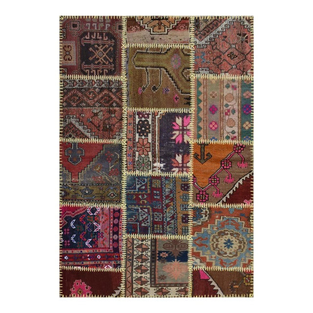 Patchwork Rug 4’1” X 5’11” Multicolor Wool Vintage Hand-Knotted Carpet For Sale
