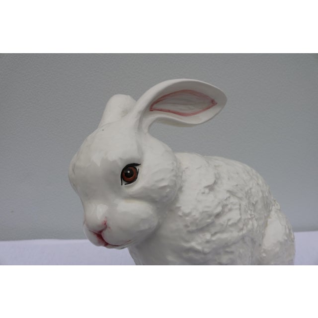 Ceramic Mid Century Italian Large White Majolica Ceramic Bunny Rabbit Statue For Sale - Image 7 of 11