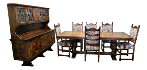 Arts and Crafts Oak Dining Room Suite with Table, Chairs and Dresser from Webber, 1960, Set of 8