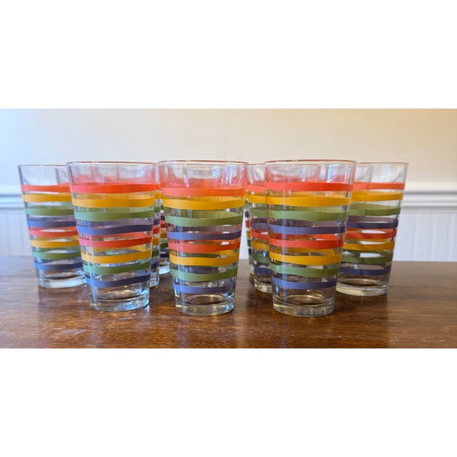 Orange Late 20th Century Mid Century Modern Libbey Fiesta Mambo Stripped Glassware - Set of 16 For Sale - Image 8 of 12