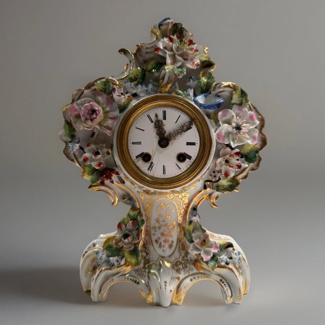 Ceramic 19th Century French Meissen Style Floral Porcelain Clock For Sale - Image 7 of 12